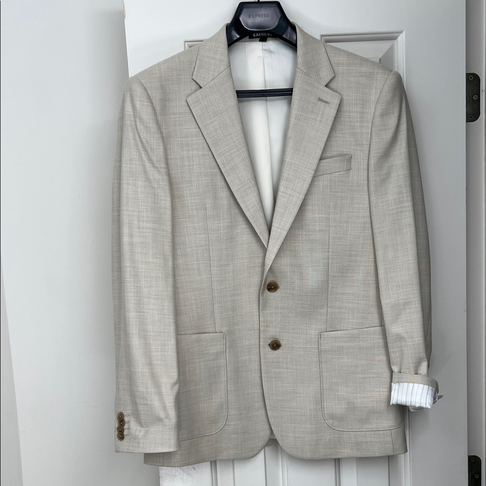 Express Slim Khaki Linen Blend Blazer - M